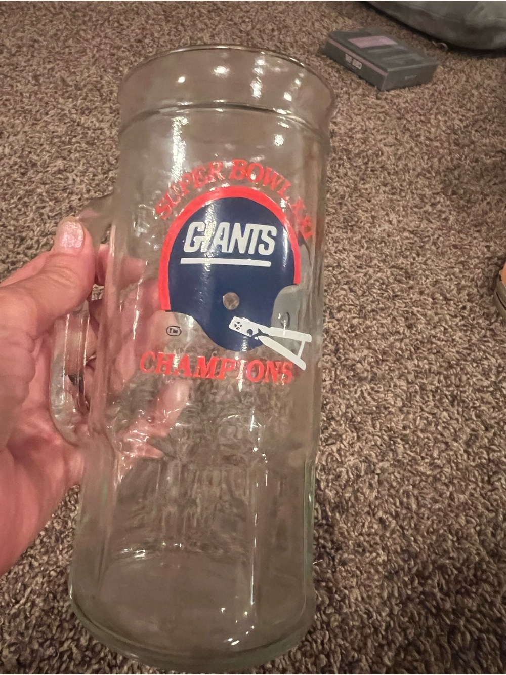 New York Giants Super Bowl 21 Champions Vintage 20 oz Glass Mug, excellent cond.
